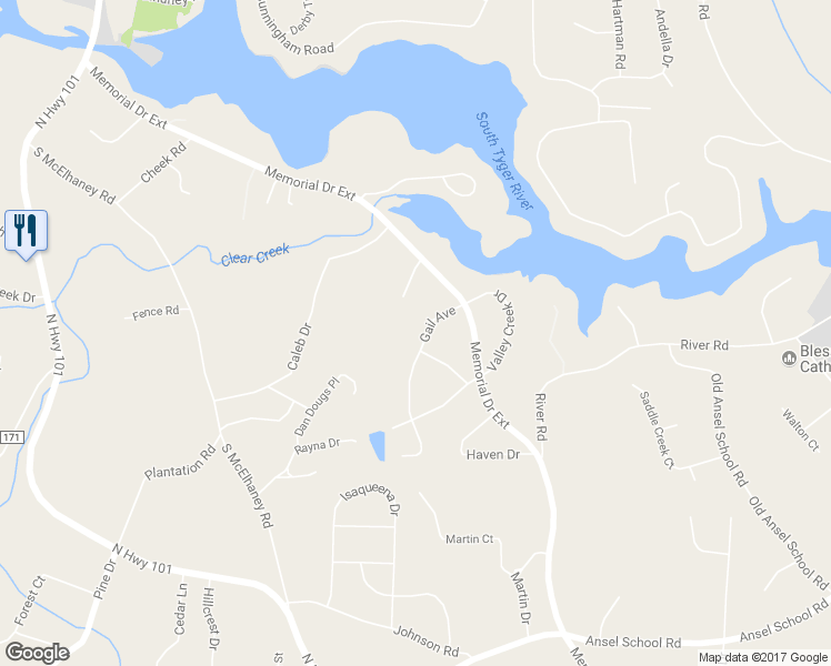 map of restaurants, bars, coffee shops, grocery stores, and more near 394 Gail Avenue in Greer