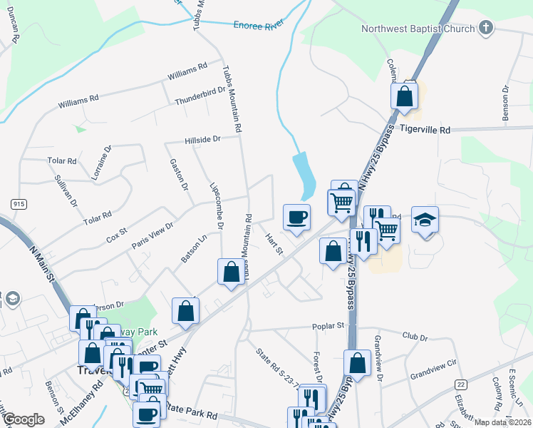 map of restaurants, bars, coffee shops, grocery stores, and more near 3 Coleman Park Circle in Travelers Rest