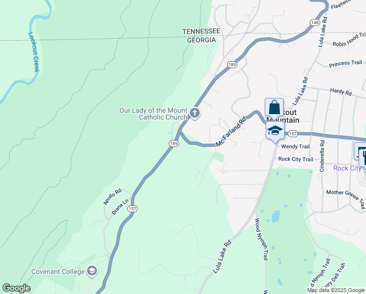 map of restaurants, bars, coffee shops, grocery stores, and more near 1301 Scenic Highway in Lookout Mountain
