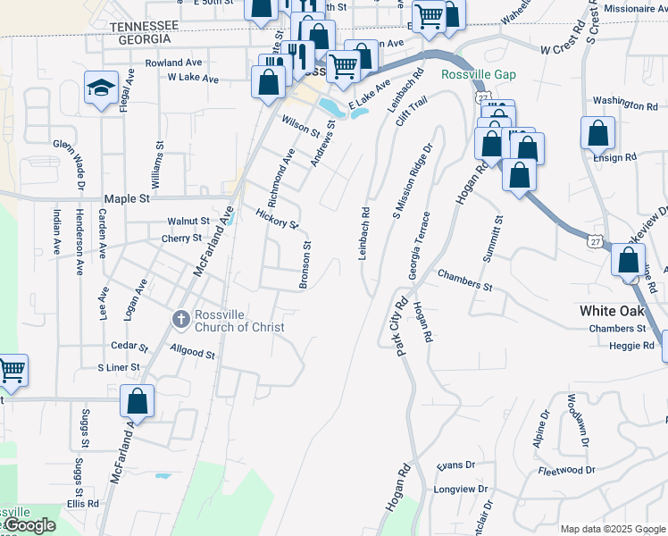 map of restaurants, bars, coffee shops, grocery stores, and more near 9 Fox Chase Street in Rossville
