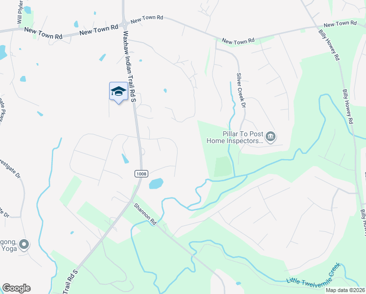 map of restaurants, bars, coffee shops, grocery stores, and more near 1153 Woodwinds Dr in Waxhaw