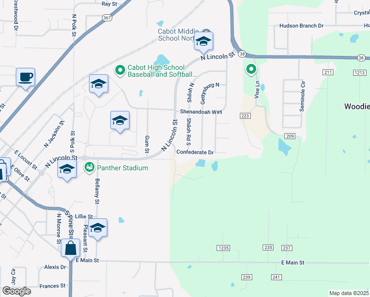 map of restaurants, bars, coffee shops, grocery stores, and more near 26 Shiloh Road South in Cabot