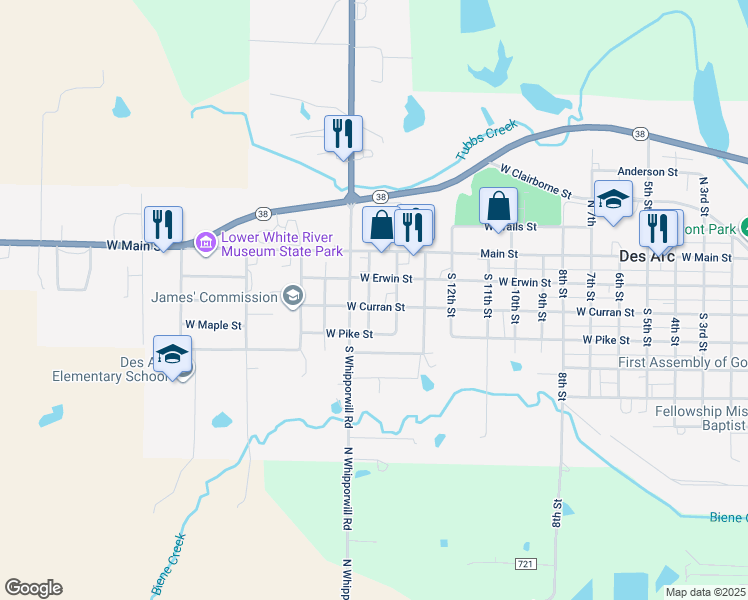 map of restaurants, bars, coffee shops, grocery stores, and more near 209 15th Street in Des Arc