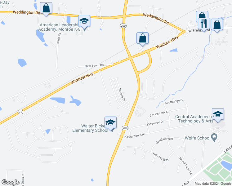 map of restaurants, bars, coffee shops, grocery stores, and more near 755 Skywatch Lane in Monroe