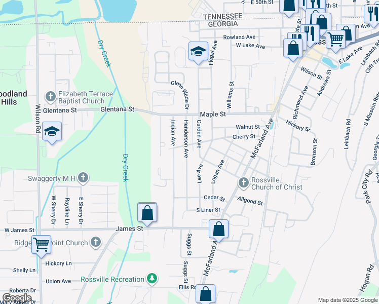 map of restaurants, bars, coffee shops, grocery stores, and more near 806 Henderson Ave in Rossville