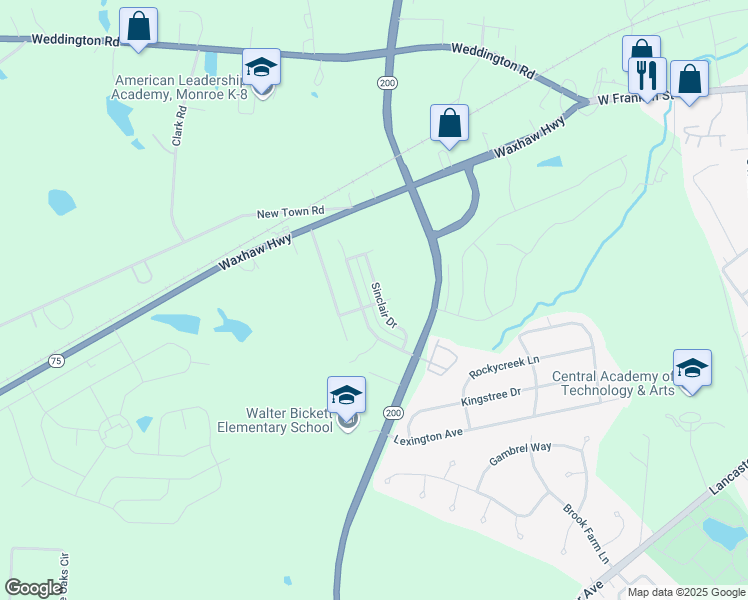 map of restaurants, bars, coffee shops, grocery stores, and more near 758 Sinclair Drive in Monroe