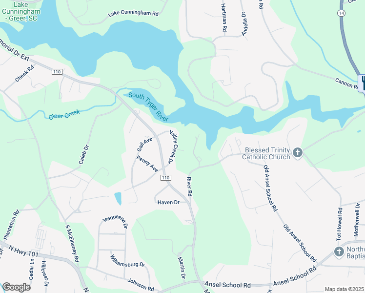 map of restaurants, bars, coffee shops, grocery stores, and more near 526 Valley Creek Drive in Greer