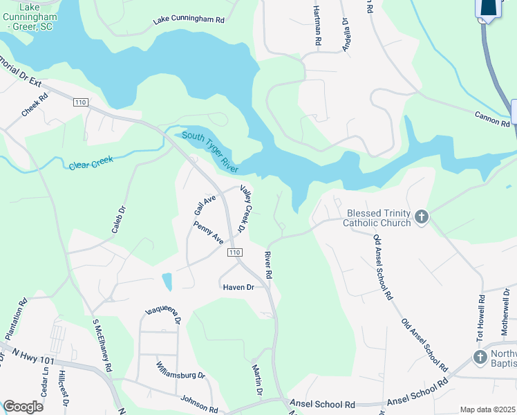 map of restaurants, bars, coffee shops, grocery stores, and more near 526 Valley Creek Drive in Greer