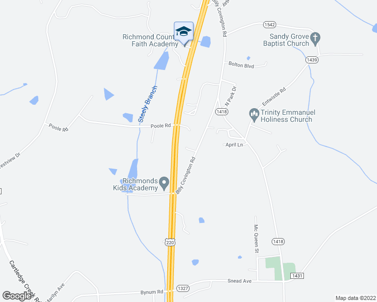 map of restaurants, bars, coffee shops, grocery stores, and more near 109 Ponds Lane in Rockingham