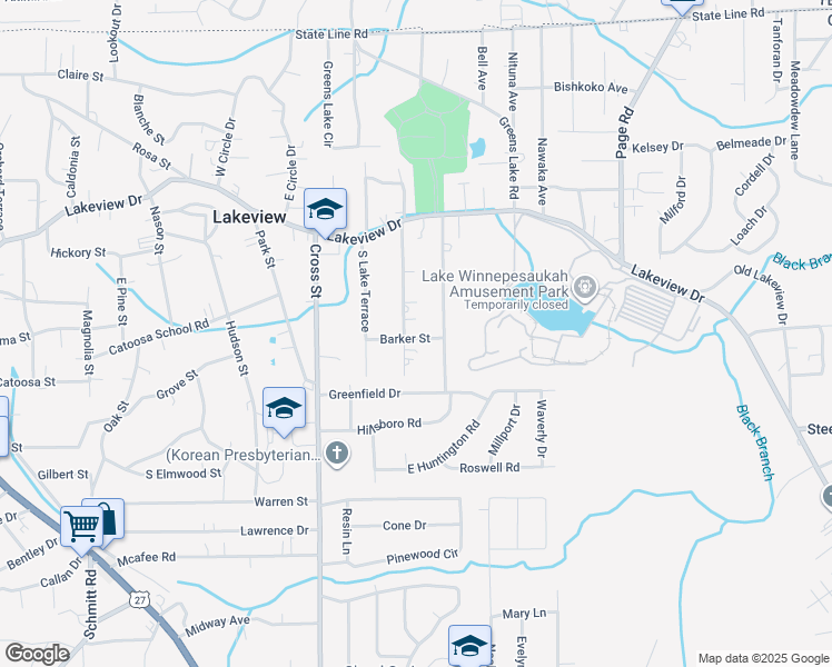 map of restaurants, bars, coffee shops, grocery stores, and more near 58 Barker Street in Rossville
