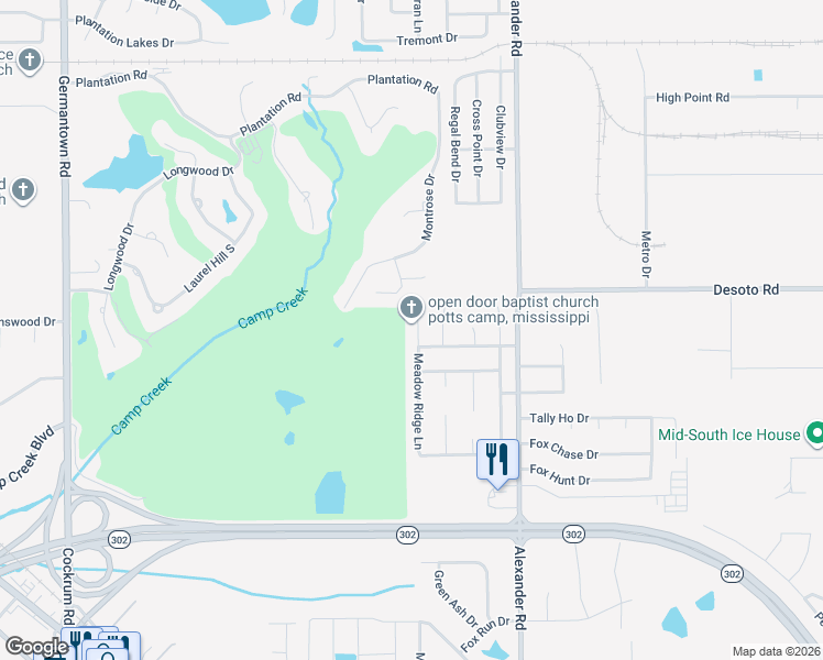 map of restaurants, bars, coffee shops, grocery stores, and more near 7861 Meadow Ridge Lane in Olive Branch