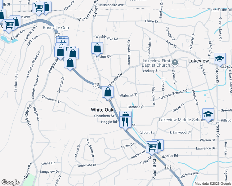 map of restaurants, bars, coffee shops, grocery stores, and more near 913 West Pine Street in Rossville