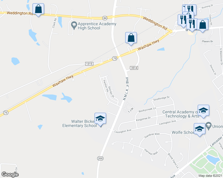 map of restaurants, bars, coffee shops, grocery stores, and more near 757 Sinclair Drive in Monroe