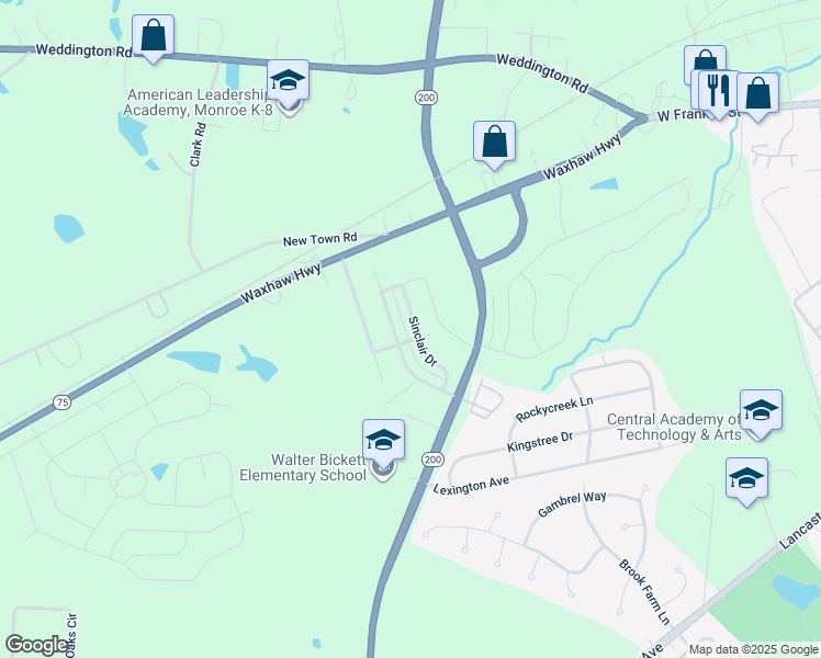 map of restaurants, bars, coffee shops, grocery stores, and more near 750 Sinclair Drive in Monroe