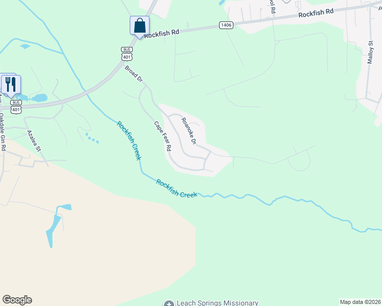 map of restaurants, bars, coffee shops, grocery stores, and more near 663 Broad Drive in Raeford