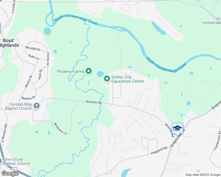 map of restaurants, bars, coffee shops, grocery stores, and more near 141 Meadow Green Drive in Ringgold