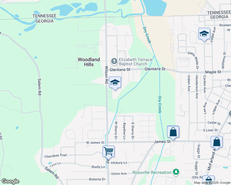 map of restaurants, bars, coffee shops, grocery stores, and more near 1250 Wilson Road in Rossville