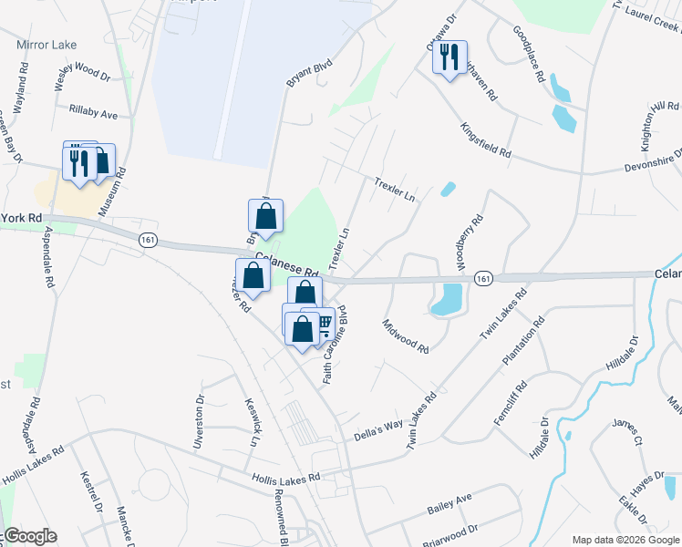 map of restaurants, bars, coffee shops, grocery stores, and more near 3649 Celanese Road in Rock Hill