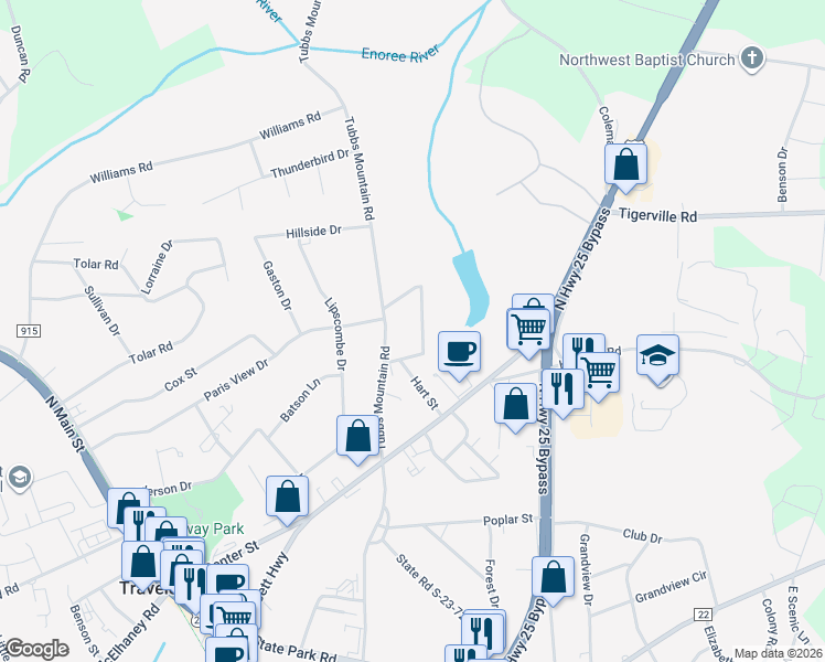 map of restaurants, bars, coffee shops, grocery stores, and more near 3 Coleman Park Circle in Travelers Rest