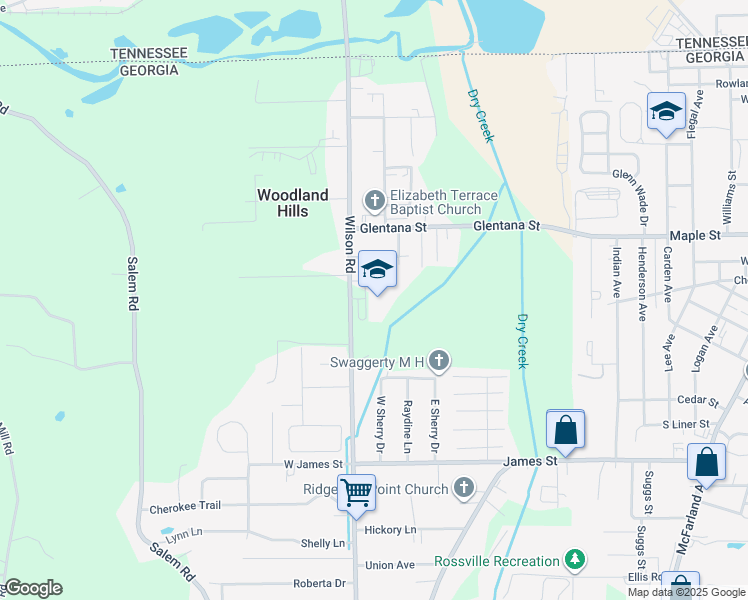 map of restaurants, bars, coffee shops, grocery stores, and more near 1250 Wilson Road in Rossville