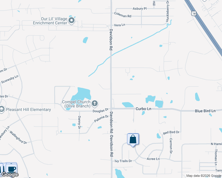 map of restaurants, bars, coffee shops, grocery stores, and more near 7971 Davidson Road in Olive Branch