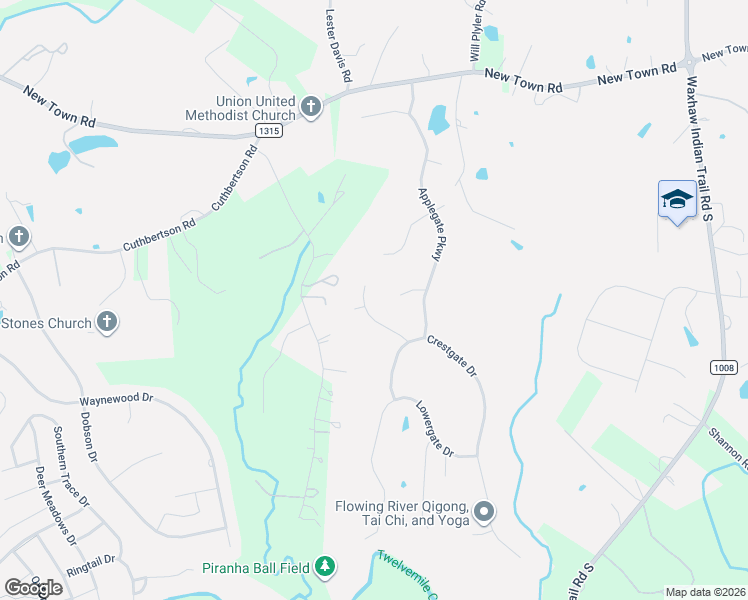 map of restaurants, bars, coffee shops, grocery stores, and more near 6109 Flowergate Lane in Waxhaw