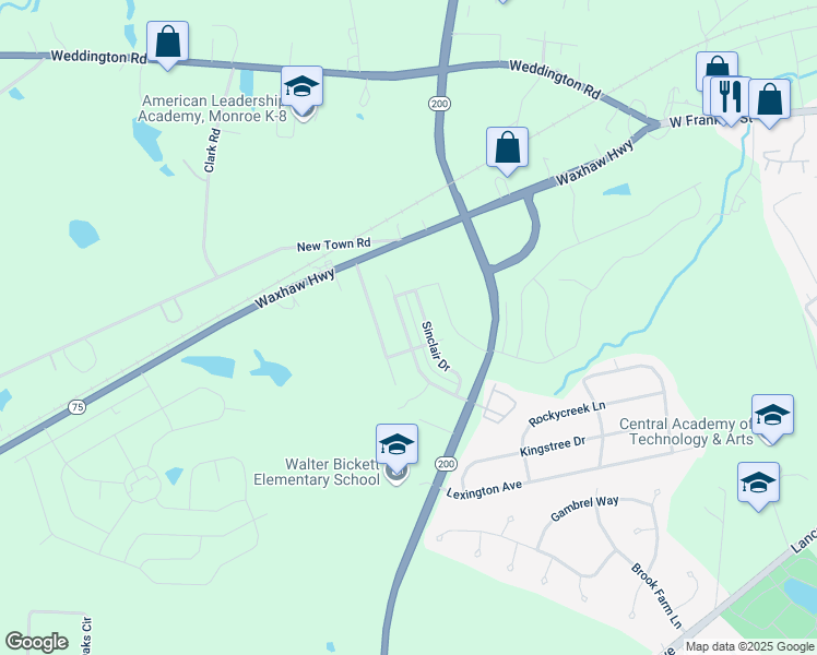 map of restaurants, bars, coffee shops, grocery stores, and more near 739 Skywatch Lane in Monroe