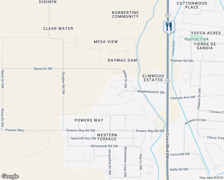 map of restaurants, bars, coffee shops, grocery stores, and more near 6413 Maplewood Court Southwest in Albuquerque