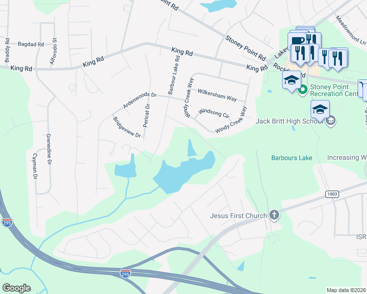 map of restaurants, bars, coffee shops, grocery stores, and more near 6465 Barbour Lake Road in Fayetteville