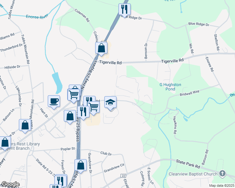 map of restaurants, bars, coffee shops, grocery stores, and more near 139-399 Hawkins Rd in Travelers Rest