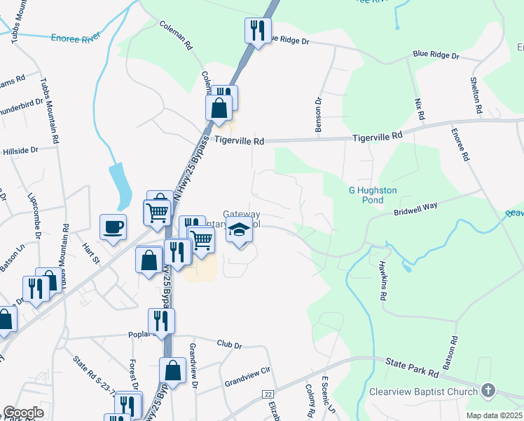 map of restaurants, bars, coffee shops, grocery stores, and more near 139-399 Hawkins Rd in Travelers Rest