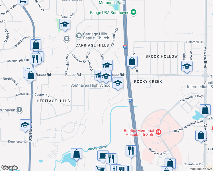 map of restaurants, bars, coffee shops, grocery stores, and more near 847 Rasco Road West in Southaven