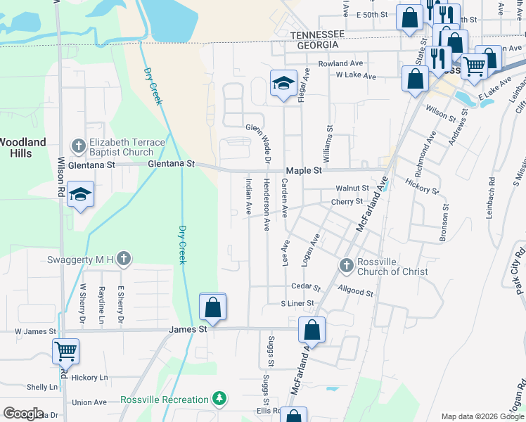 map of restaurants, bars, coffee shops, grocery stores, and more near 806 Henderson Avenue in Rossville