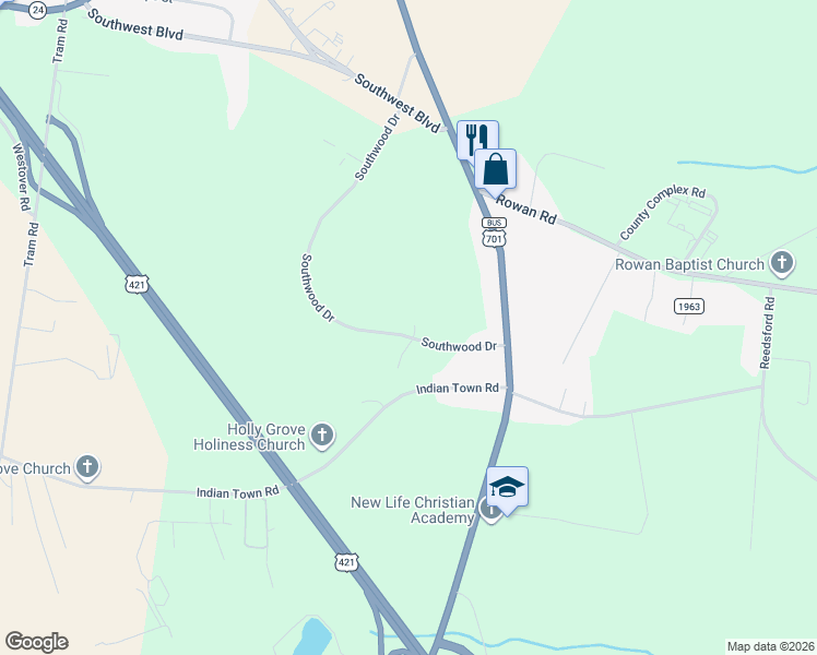 map of restaurants, bars, coffee shops, grocery stores, and more near 760 Southwood Drive in Clinton