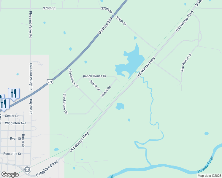map of restaurants, bars, coffee shops, grocery stores, and more near 112 Ranch Road in Wister