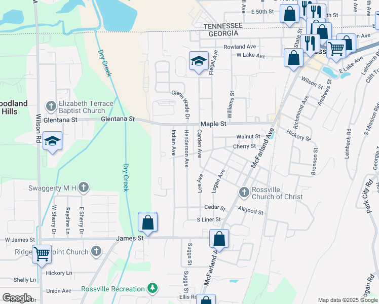 map of restaurants, bars, coffee shops, grocery stores, and more near 806 Henderson Avenue in Rossville