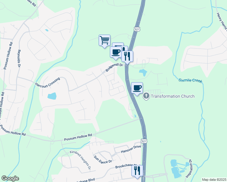 map of restaurants, bars, coffee shops, grocery stores, and more near 3087 Hartson Pointe Drive in Fort Mill