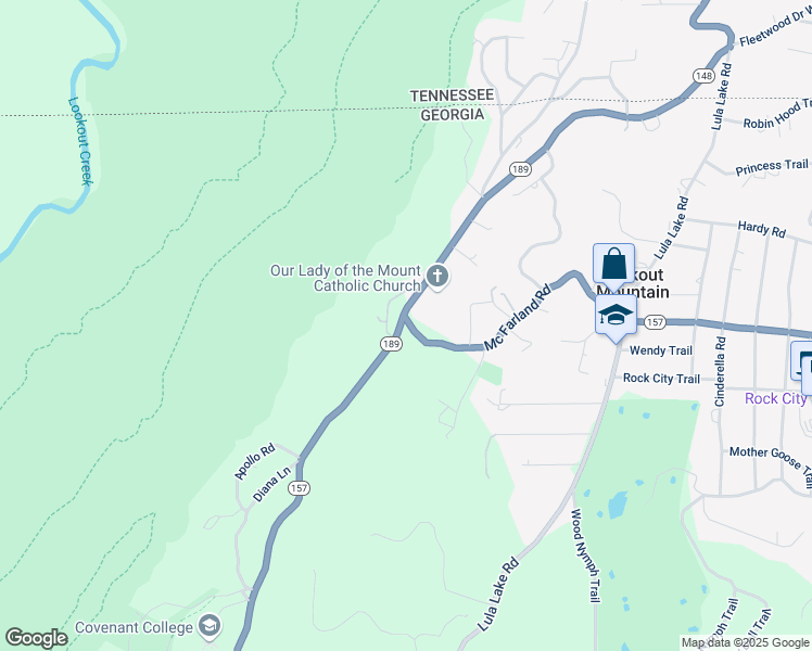 map of restaurants, bars, coffee shops, grocery stores, and more near 1301 Scenic Highway in Lookout Mountain