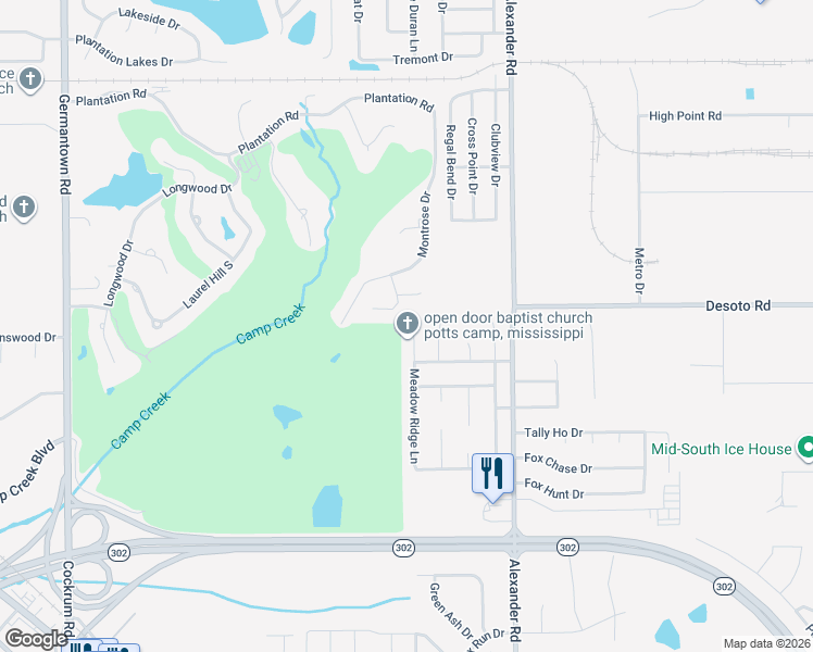 map of restaurants, bars, coffee shops, grocery stores, and more near 7861 Meadow Ridge Lane in Olive Branch