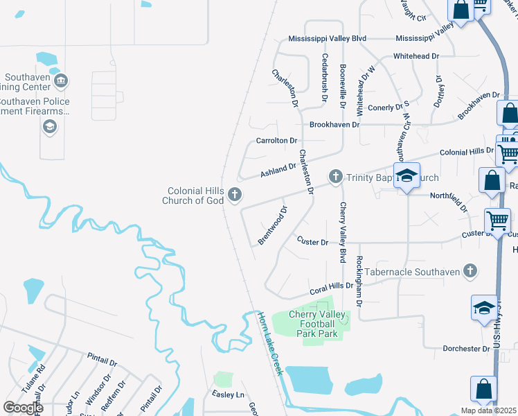 map of restaurants, bars, coffee shops, grocery stores, and more near 2353 Colonial Hills Drive in Southaven