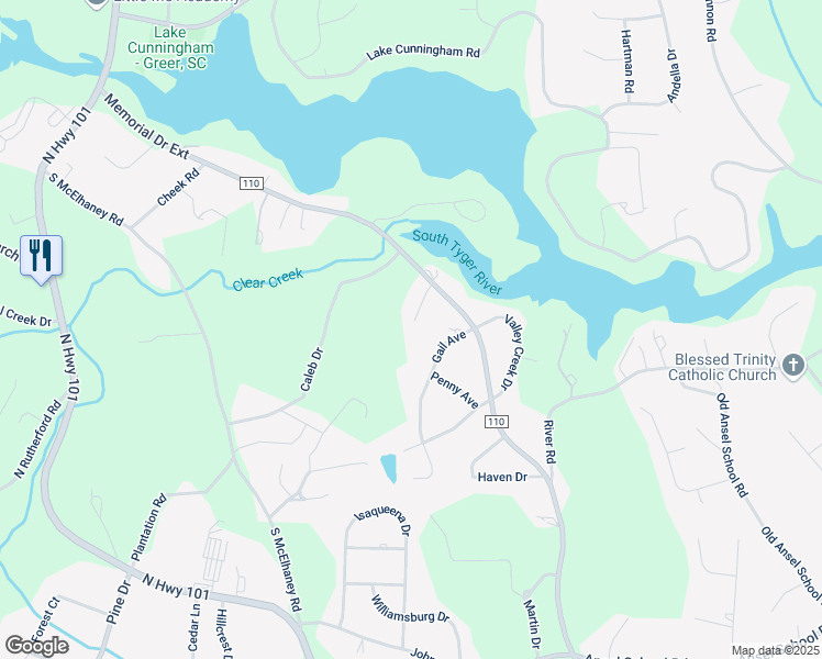 map of restaurants, bars, coffee shops, grocery stores, and more near 394 Gail Avenue in Greer