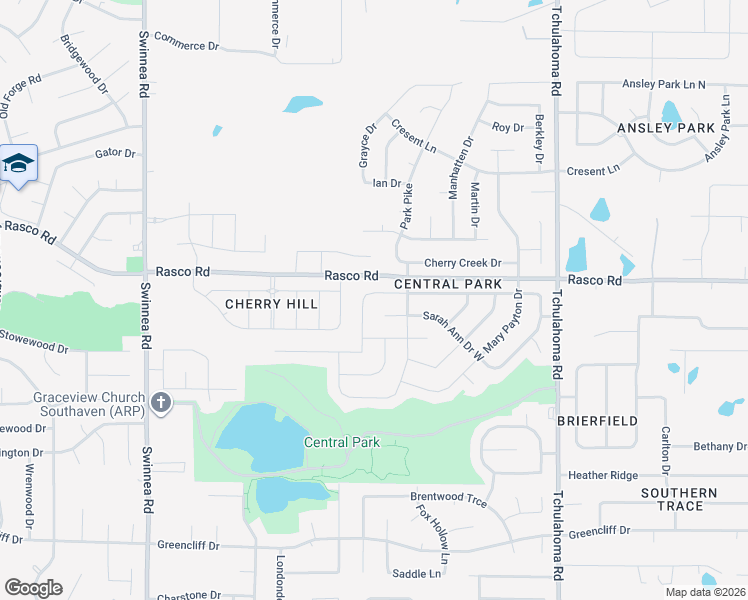 map of restaurants, bars, coffee shops, grocery stores, and more near 1553 Central Trails Drive in Southaven