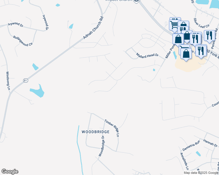 map of restaurants, bars, coffee shops, grocery stores, and more near 912 Gristmill Drive in Rock Hill