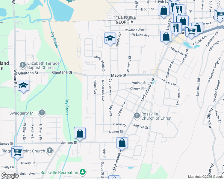 map of restaurants, bars, coffee shops, grocery stores, and more near 713 Flegal Avenue in Rossville