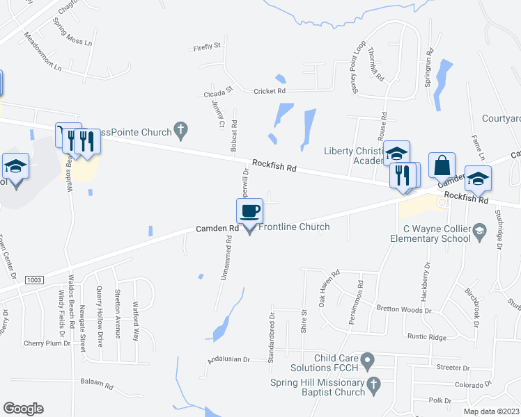 map of restaurants, bars, coffee shops, grocery stores, and more near 6215 Goldfinch Street in Fayetteville