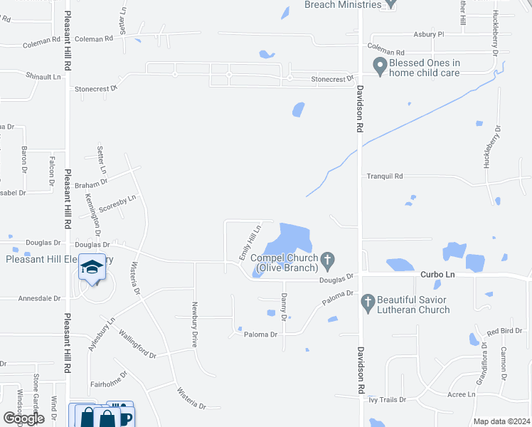 map of restaurants, bars, coffee shops, grocery stores, and more near 5628 Drew Glazer Drive in Olive Branch
