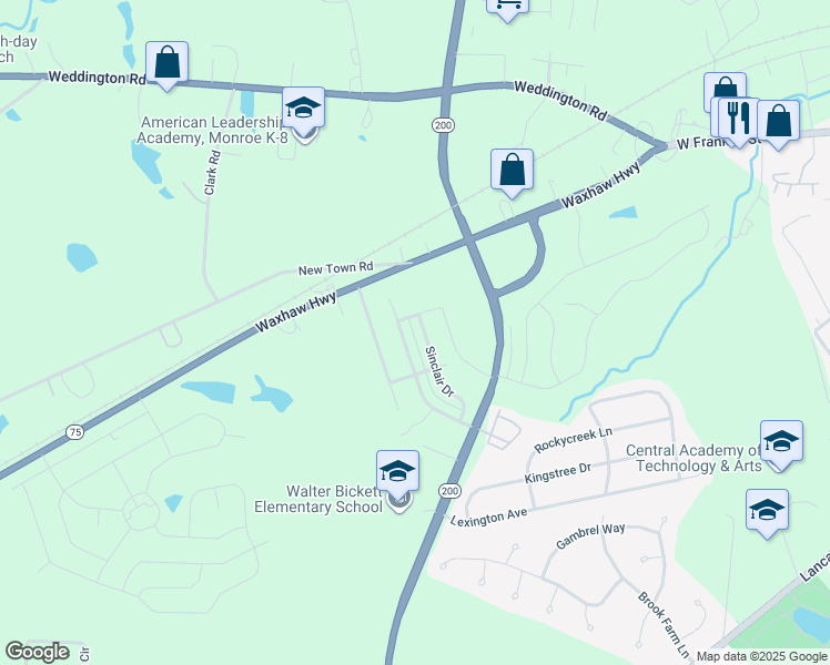 map of restaurants, bars, coffee shops, grocery stores, and more near 703 Sinclair Drive in Monroe