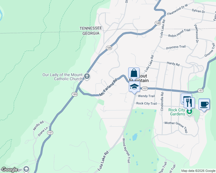 map of restaurants, bars, coffee shops, grocery stores, and more near 306c Mc Farland Road in Lookout Mountain
