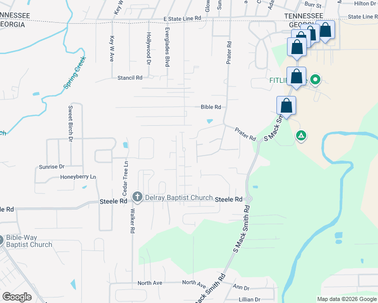 map of restaurants, bars, coffee shops, grocery stores, and more near 2204 Applebrook Drive in Rossville