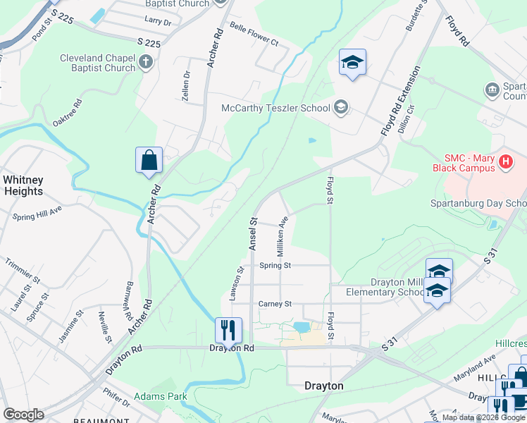 map of restaurants, bars, coffee shops, grocery stores, and more near 34 Ansel Street in Drayton
